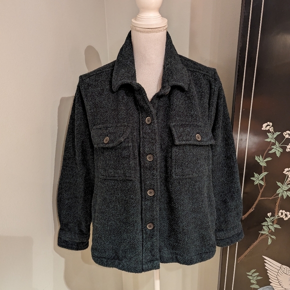 Kavu Tops - Kavu Women's Large Acacia Cotton Shacket Shirt Jacket Short Length Dark Green